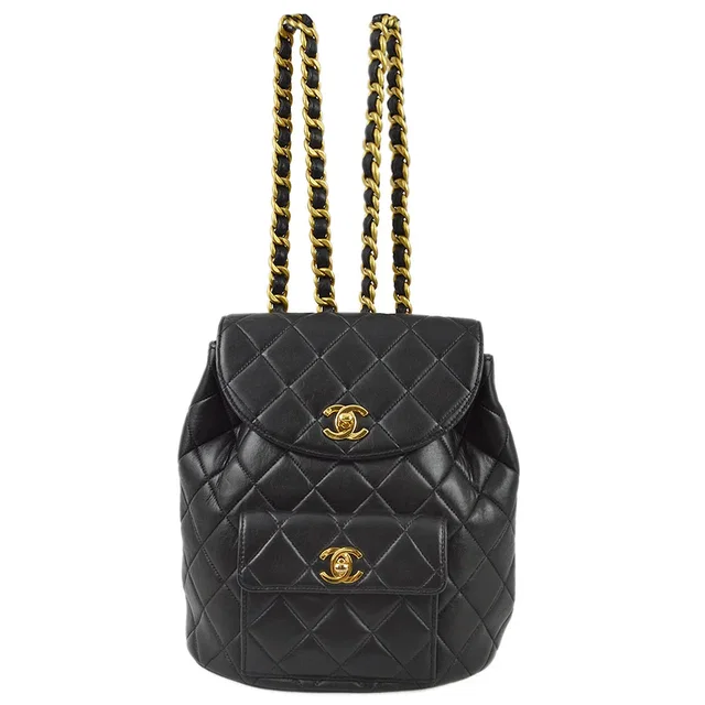 Chanel 1996-1997 Black Lambskin Large Duma Backpack in Black Lambskin from AMORE Vintage Tokyo