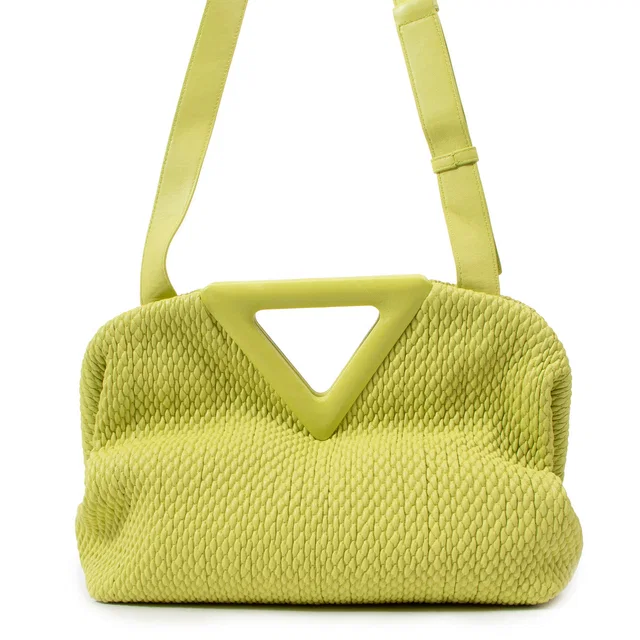 Bottega Veneta Point Medium Quilted Seagrass Top Handle Bag in Calfskin from Labellov
