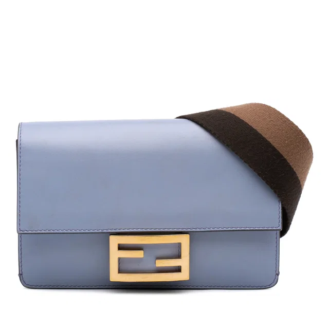 Blue Fendi Calfskin Flat Baguette Crossbody in Blue Calfskin from Designer Revival