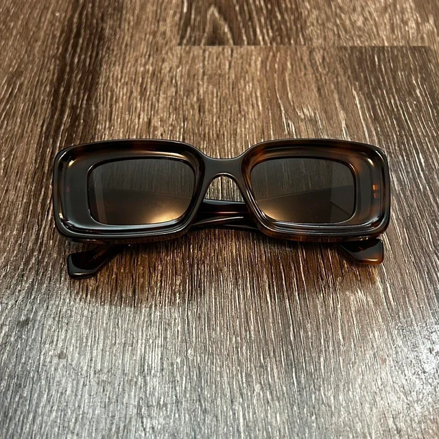 Loewe Women's Square Sunglasses - Brown/Black in black|brown|red from Depop, photo 1 of 1