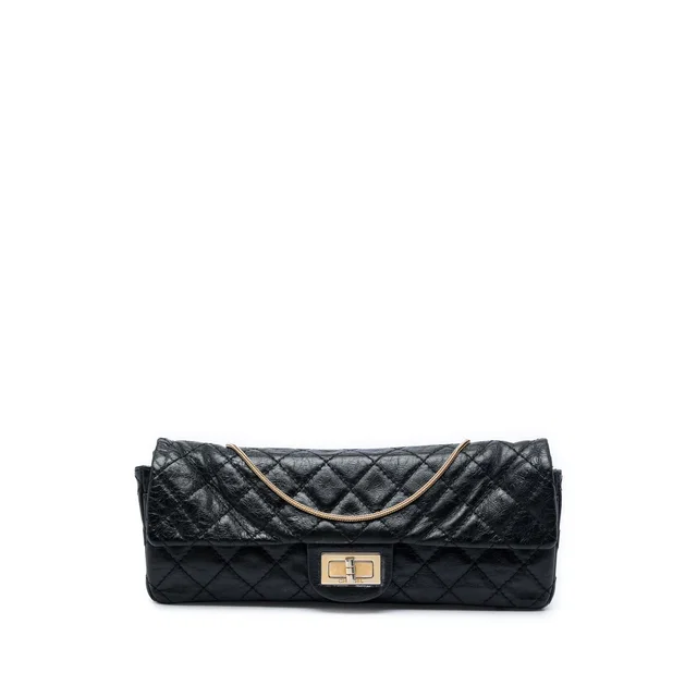 Black Chanel Quilted Glazed Calfskin Reissue 2.55 East West Single Flap Shoulder Bag in Black Calfskin from Designer Revival