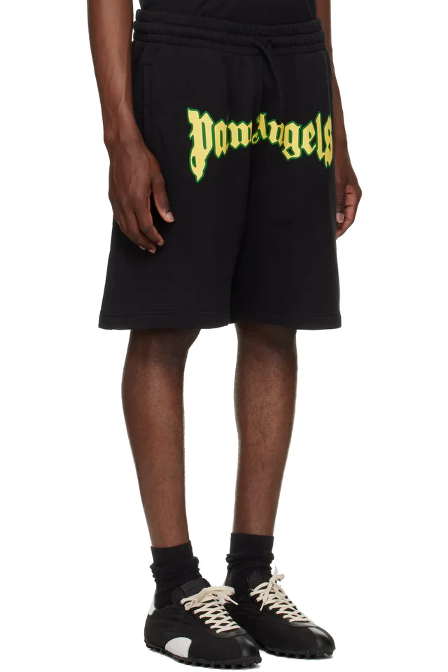 Palm Angels Black Outline Logo Sweat Shorts, photo 2 of 4 from SSENSE