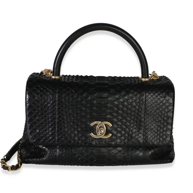 Chanel Black Python Medium Coco Top Handle Bag in Black Python from myGemma