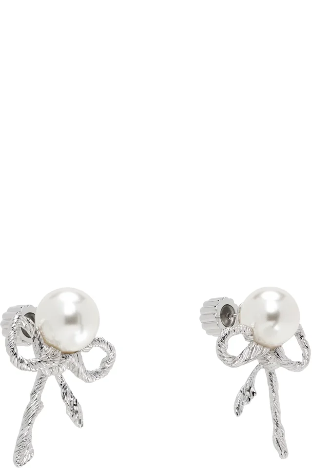 SHUSHU/TONG YVMIN Edition Twisted Rope Bow Faux-Pearl Earrings, photo 2 of 3 from SSENSE