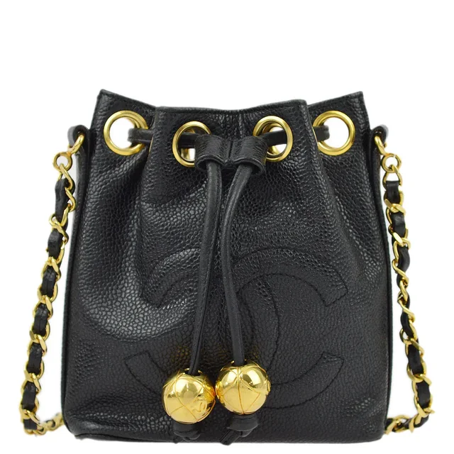 Chanel Black Caviar Bucket Shoulder Bag in Black Caviar leather from AMORE Vintage Tokyo