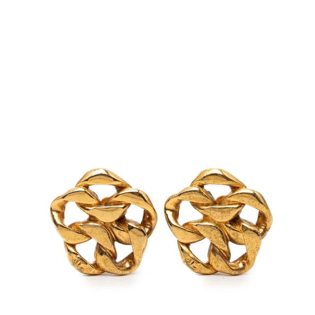 Gold Chanel Gold Plated Chain Link Clip On Earrings in Gold from Designer Revival