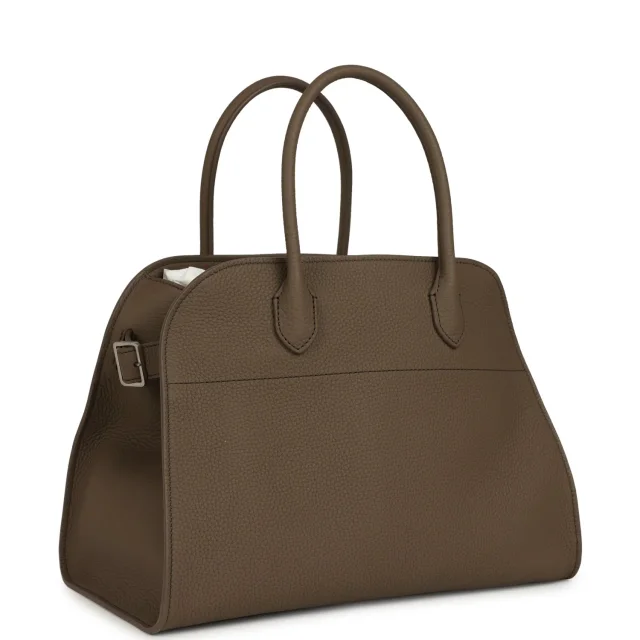 The Row Soft Margaux 12 Bag Smoked Taupe Calfskin Silver Hardware in Taupe Calfskin from Madison Avenue Couture, photo 2 of 12