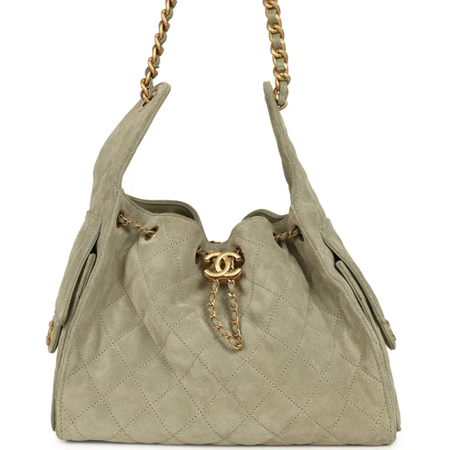 Chanel Small 25 Hobo Bag Olive Green Suede Antique Gold Hardware in Green Suede from Madison Avenue Couture