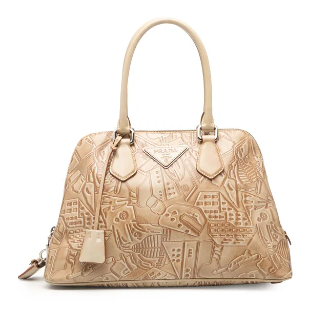 Tan Prada Embossed Leather Handbag in Brown Leather from Designer Revival