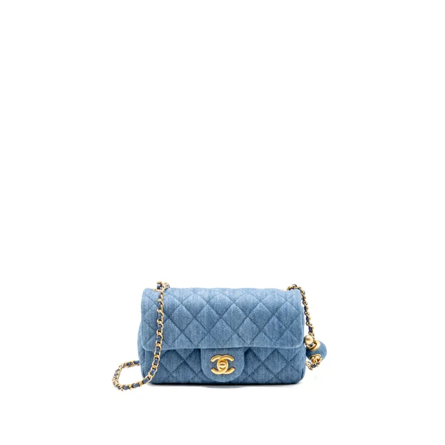 Chanel Pearl Crush Mini Rectangular Flap Bag Denim Blue GHW (Microchip) in Blue Denim from EMIER
