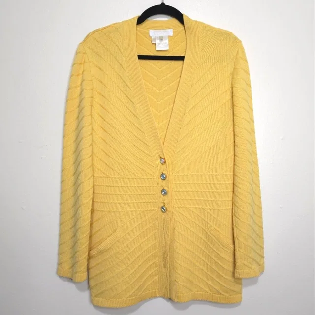 Escada Vintage Yellow Wool Chevron Knit Cardigan Sweater Germany Size 38/Medium in yellow Wool from Poshmark