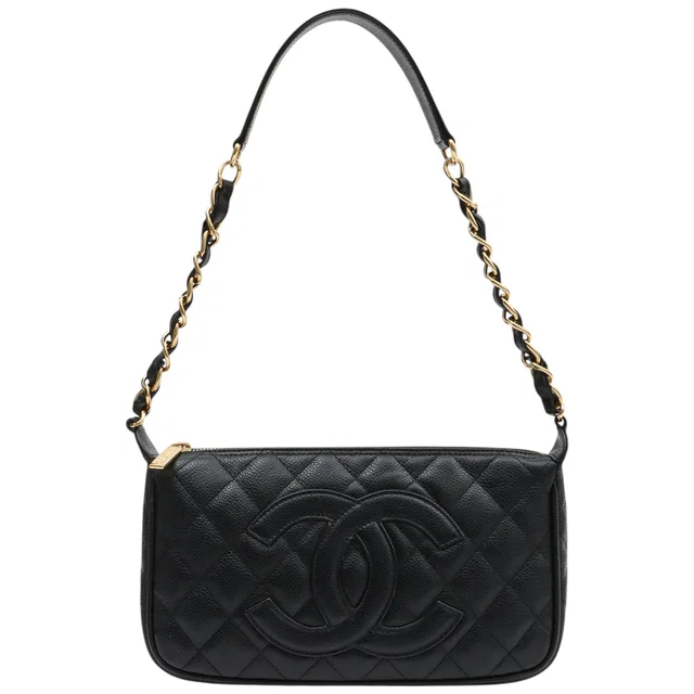 Chanel 2005 Caviar Skin CC Mark Stitch Shoulder Bag Black in Black Caviar leather from VINTAGE QOO TOKYO