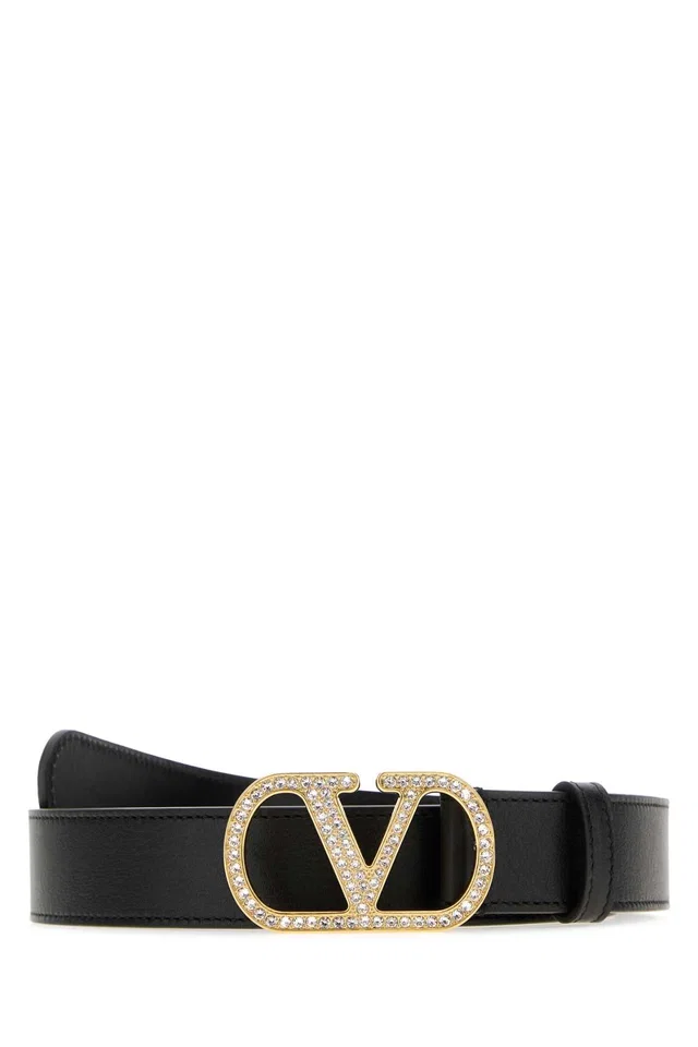 Valentino Garavani Vlogo Belt — Black in Black Calfskin from HEWI