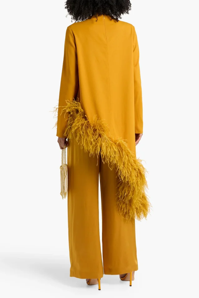 Lapointe Asymmetric Feather-Trimmed Crepe Tunic in Saffron, photo 3 of 4 from THE OUTNET