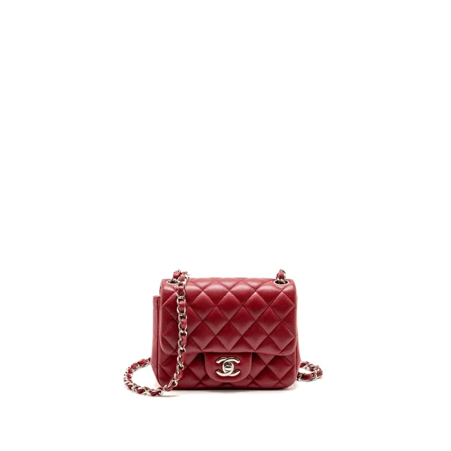 Chanel Classic Mini Square Flap Bag Caviar Red SHW in Red Caviar leather from EMIER