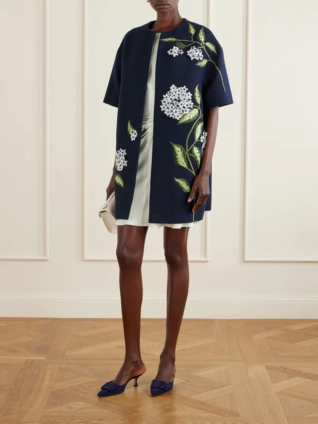 OSCAR DE LA RENTA Embellished embroidered cotton-blend tweed coat in Blue, photo 2 of 2 from NET-A-PORTER (Canada)