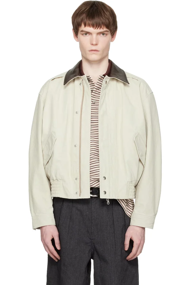 COOR Off-White Leather Collar Washed Cationized Bomber Jacket from SSENSE, photo 1 of 1