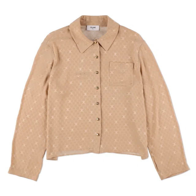 Celine Shirt Collar Blouse Triomphe Embroidery in Silk from HEWI
