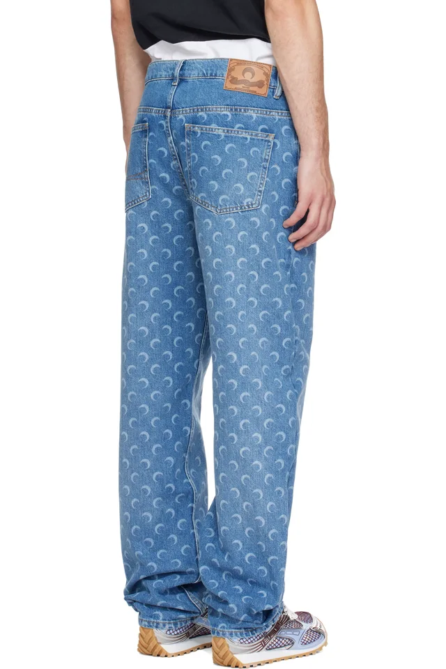 Marine Serre Blue Moon Laser Wash Denim Straight Jeans, photo 3 of 4 from SSENSE