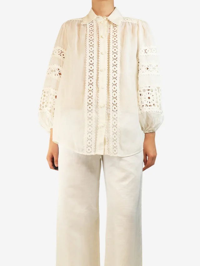 Zimmermann White puff sleeve broderie blouse - size UK 8 in White from Sign of the Times