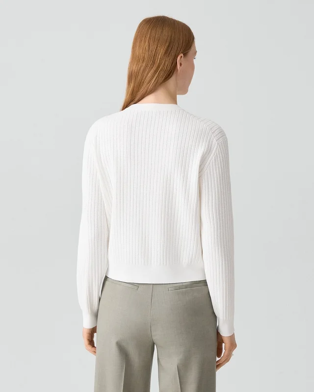 Theory Pointelle Cardigan in Crepe Knit in WHITE, photo 10 of 12 from Theory