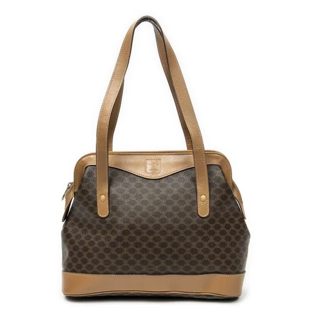 Celine Zip Tote Bag Beige Brown Macadam Canvas in Brown Canvas from The Reluxe