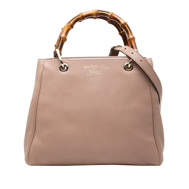 Brown Gucci Small Calfskin Bamboo Shopper Satchel in Brown Calfskin from Designer Revival