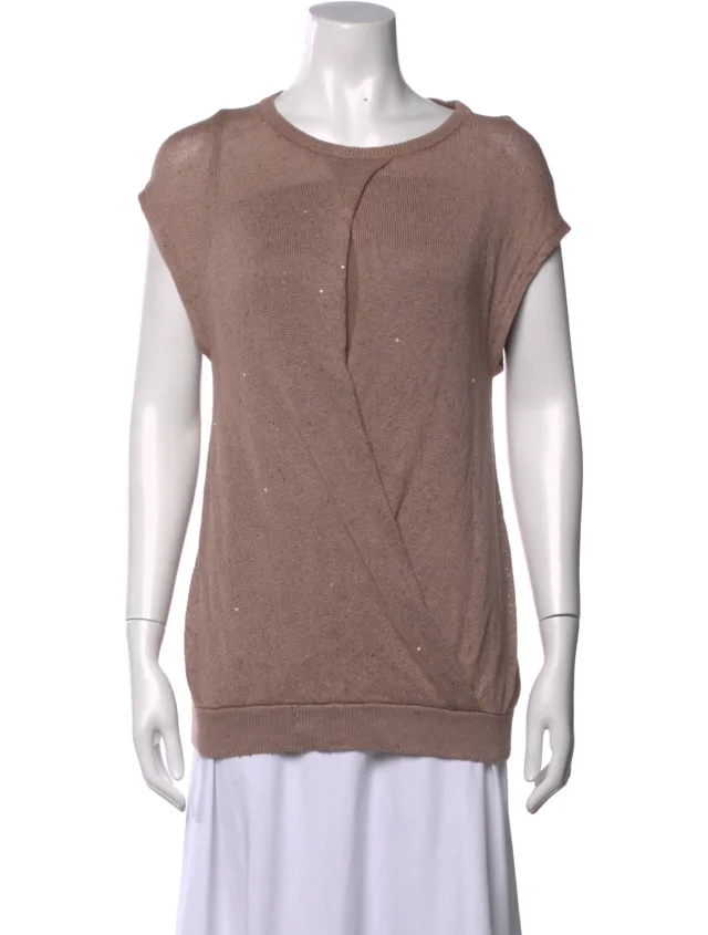 Brunello Cucinelli Linen Crew Neck Top in pink from The RealReal