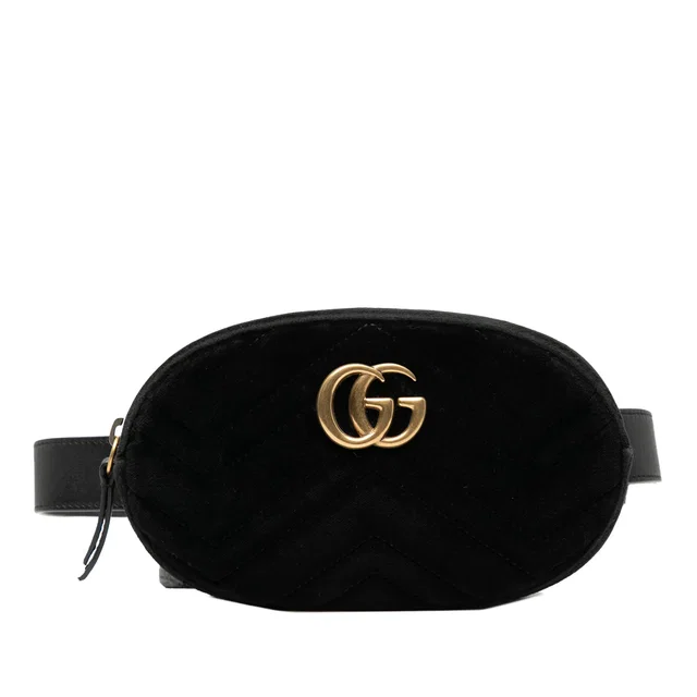 Black Gucci GG Marmont Matelasse Velvet Belt Bag in Black Velvet from Designer Revival