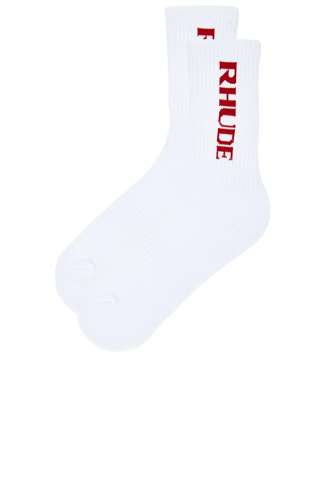 Rhude Filtaro Logo Sock in White & Red, photo 2 of 2 from REVOLVE (Canada)