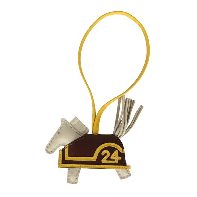 Hermès Rodeo Robeo 24 Charm PM Craie, Terre, Jaune de Naples Milo Lambskin in White Lambskin from Madison Avenue Couture