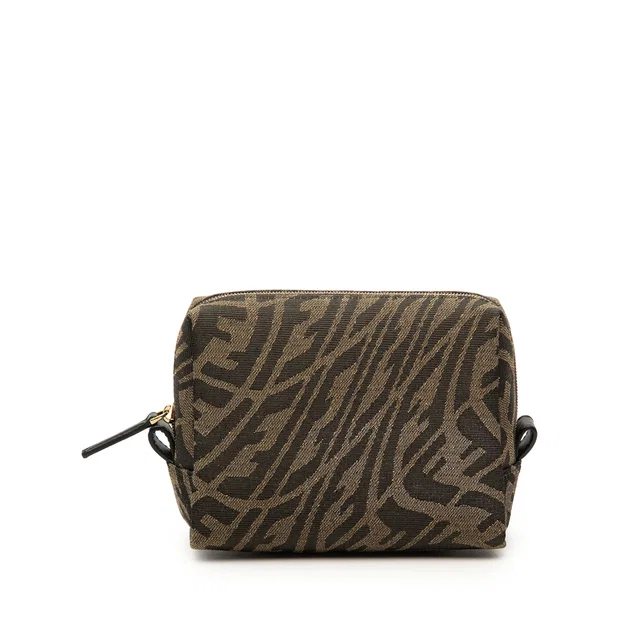 Brown Fendi Sarah Coleman Small Zucca Canvas Vertigo Cosmetic Pouch in Brown Canvas from Designer Revival