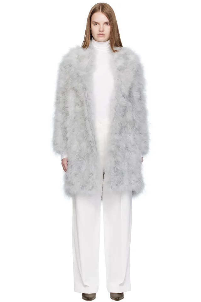 Gray Feather Shawl Collar Coat, image 1 of 1 from SSENSE