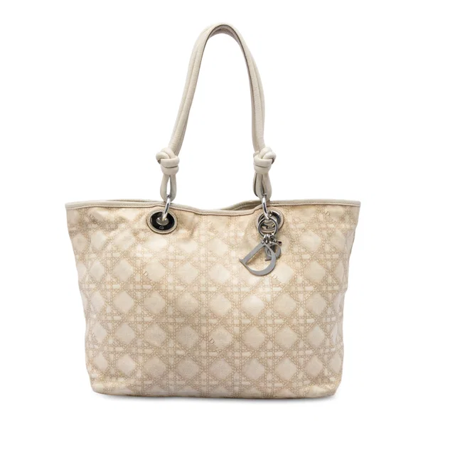Beige Dior Large Canvas Cannage Print Cherie Shopper Tote in Beige Canvas from Designer Revival