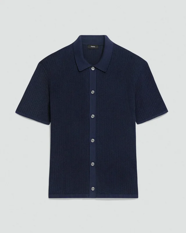 Theory Mesh Button-Up Shirt in Cotton in BALTIC 100% Cotton; Exclusive Of Elastic, photo 6 of 12 from Theory