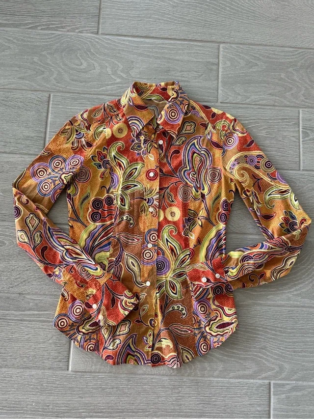 Etro Paisley 100% Cotton Made In Italy Button Down Top Size It40 Vguc in orange|purple from Poshmark