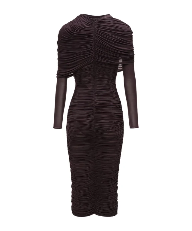 Magda Butrym Draped cape midi dress in burgundy, photo 2 of 3 from SENSER