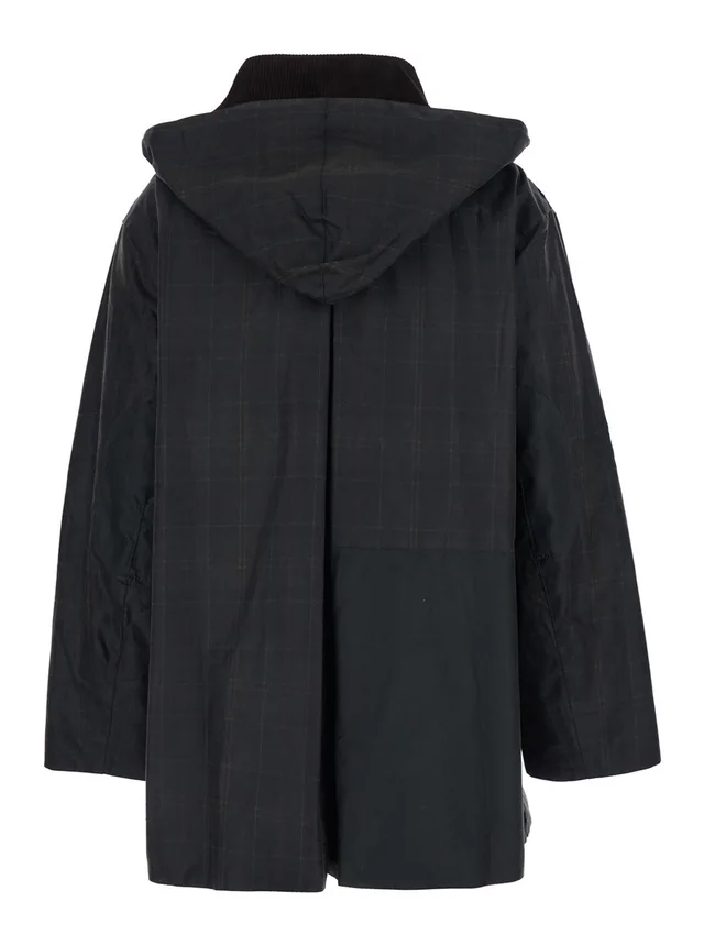 Barbour 'Duffle' Dark Brown Jacket with All-Over Stripes and Logo Patch on the Front in Waxed Cotton Woman in Brown 100% WAXED COTTON, photo 4 of 8 from Gaudenzi Boutique