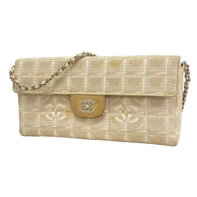 Chanel Shoulder Bag New Travel Nylon Beige Silver in Beige Nylon from The Reluxe