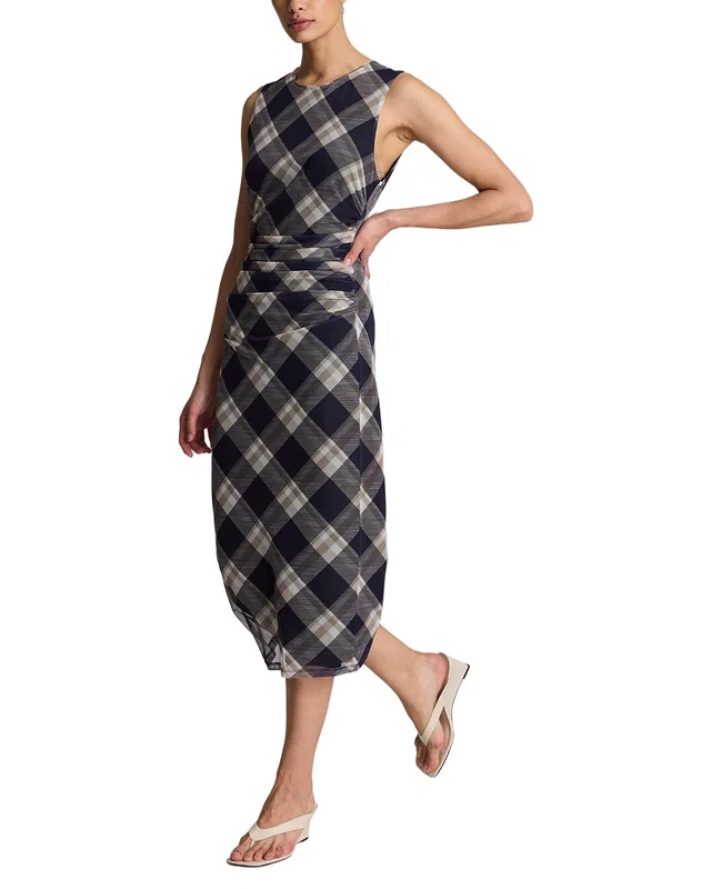 Kenneth Cole Printed Mesh Side Ruched Midi Dress, image 1 of 1 from Rue La La