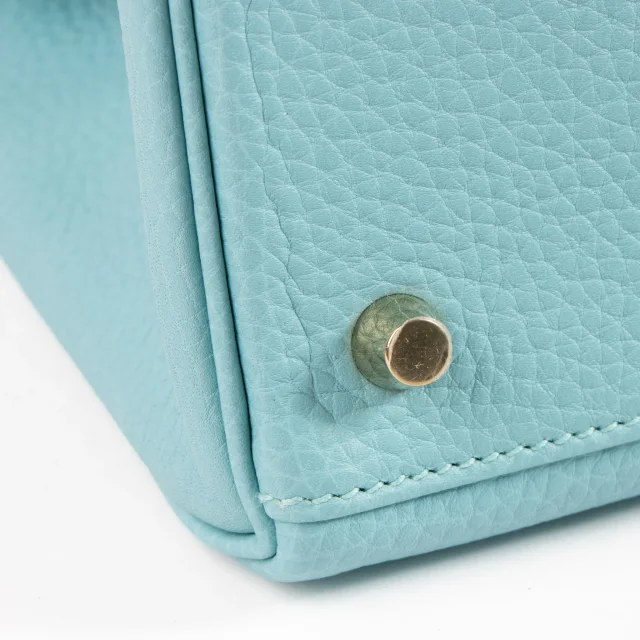 Hermès Kelly 28 Bleu Atoll Clemence GHW in Blue Clemence leather from Labellov, photo 12 of 17