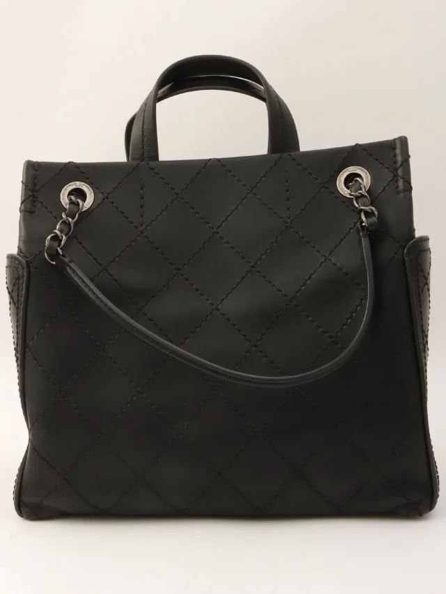 Chanel Wild Stitch 2-way Tote Bag, Black, manufactured around 2015 in Black Leather from VINTAGE QOO TOKYO, photo 2 of 12