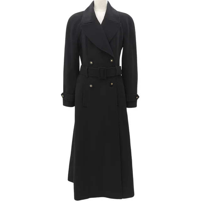Chanel 1996 Cashmere CC Mark Button Long Coat #FR38 Black in Black Cashmere from VINTAGE QOO TOKYO