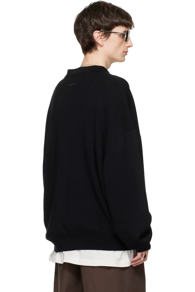Fear of God ESSENTIALS Black Signature 90s Knit Polo, photo 3 of 4 from SSENSE