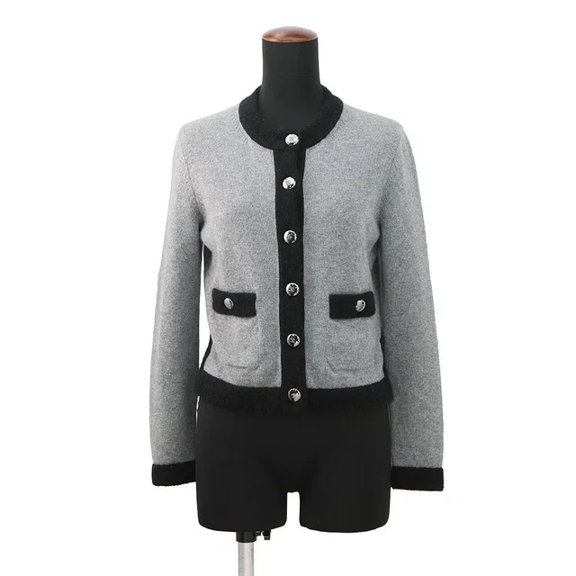 Chanel Cardigan Coco Button Cashmere 36 Top Gray Black in Black Cashmere from The Reluxe