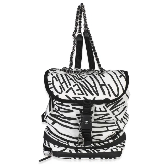 Chanel White Black Nylon Printed Coco Neige Backpack Handbag in Black Nylon from HEWI