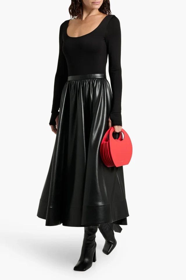 Alice + Olivia Chara Jersey-Paneled Midi Dress in Black, photo 2 of 4 from THE OUTNET