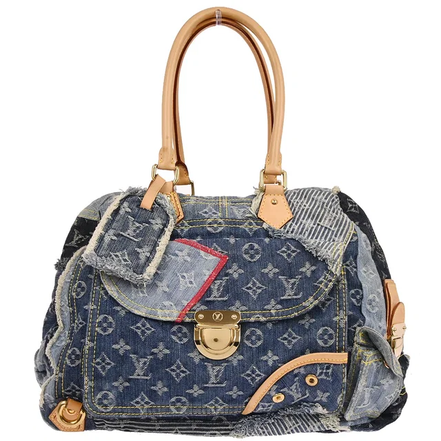 Louis Vuitton 2007 Blue Monogram Denim Patchwork Bowly Handbag M95376 in Blue Denim from AMORE Vintage Tokyo