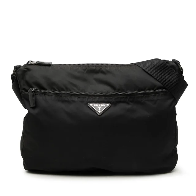 Black Prada Tessuto Zip Top Crossbody in Black Canvas from Designer Revival