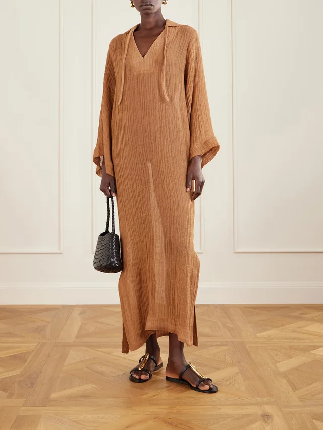 LISA MARIE FERNANDEZ Crinkled linen-blend gauze kaftan in Brown, photo 2 of 2 from NET-A-PORTER (Canada)